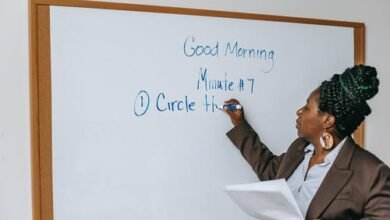 A picture of a lecturer writing down notes on the white board.