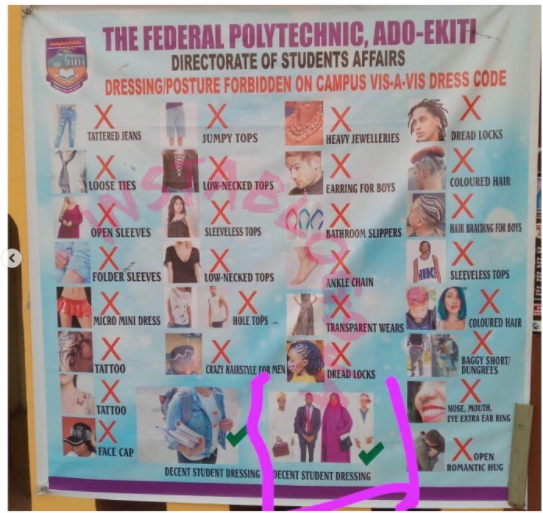 Fedpoly Ado institutes a new student dress code. Colored hair, tattoos, and a face cap are prohibited.