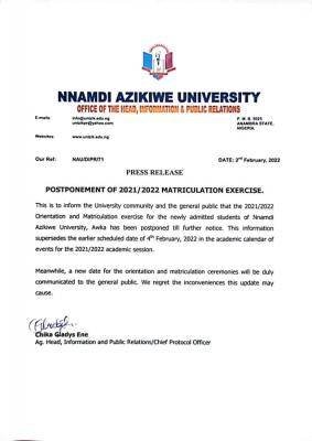 Unizik matriculation