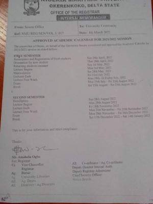 National Maritime University approved academic schedule for 2021/2022.