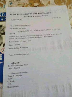 FCE Okene NCE II Orientation 2022