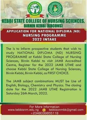 Kebbi State College of Nursing Sciences notice to applicants