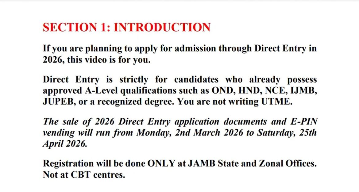jamb direct entry important information